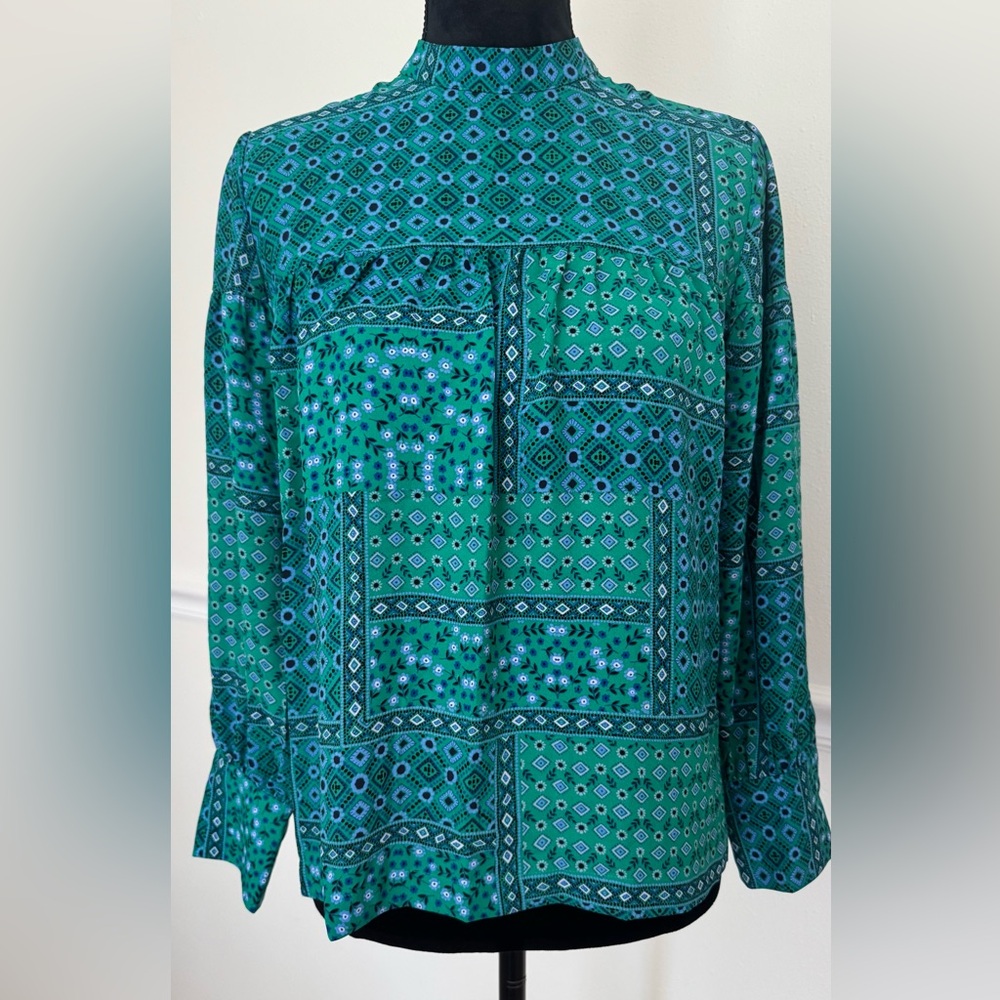 LOFT Green and Blue Patterned Blouse